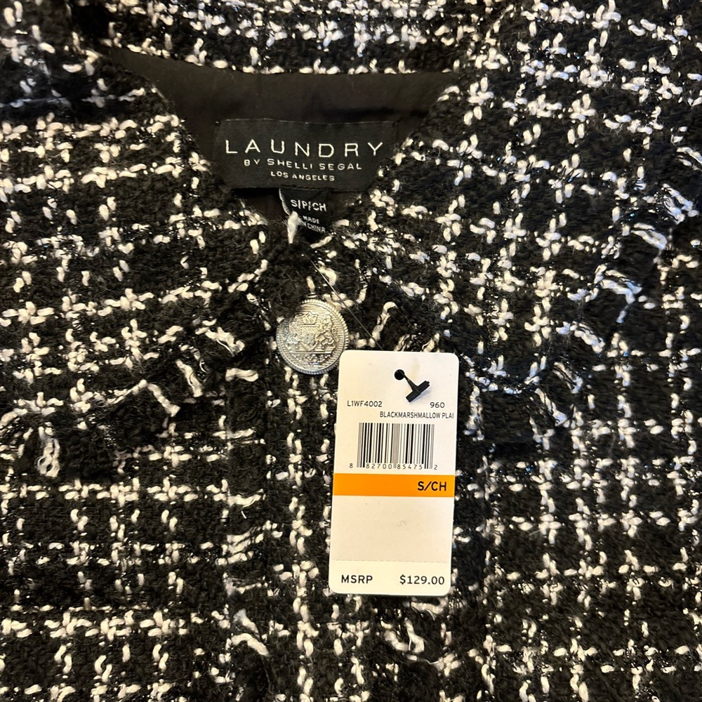 Laundry by Shelli Segal Tweed Cropped Vest Frayed Design, Black /White, Sz S NWT - Picture 8 of 13